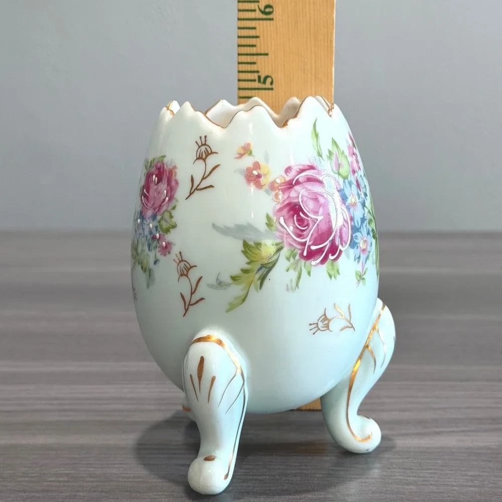 Vtg NAPCO National Potteries Footed Egg Planter Rose Floral Porcelain Vase Japan